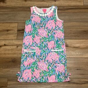 Lilly Pulitzer Knit Shift Dress SZ XL (12-14) Turtley In Love Blue Pink